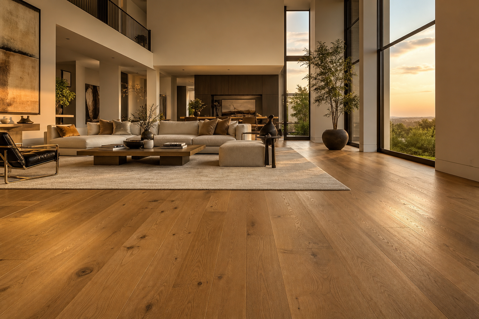 Luxury hardwood flooring in modern home